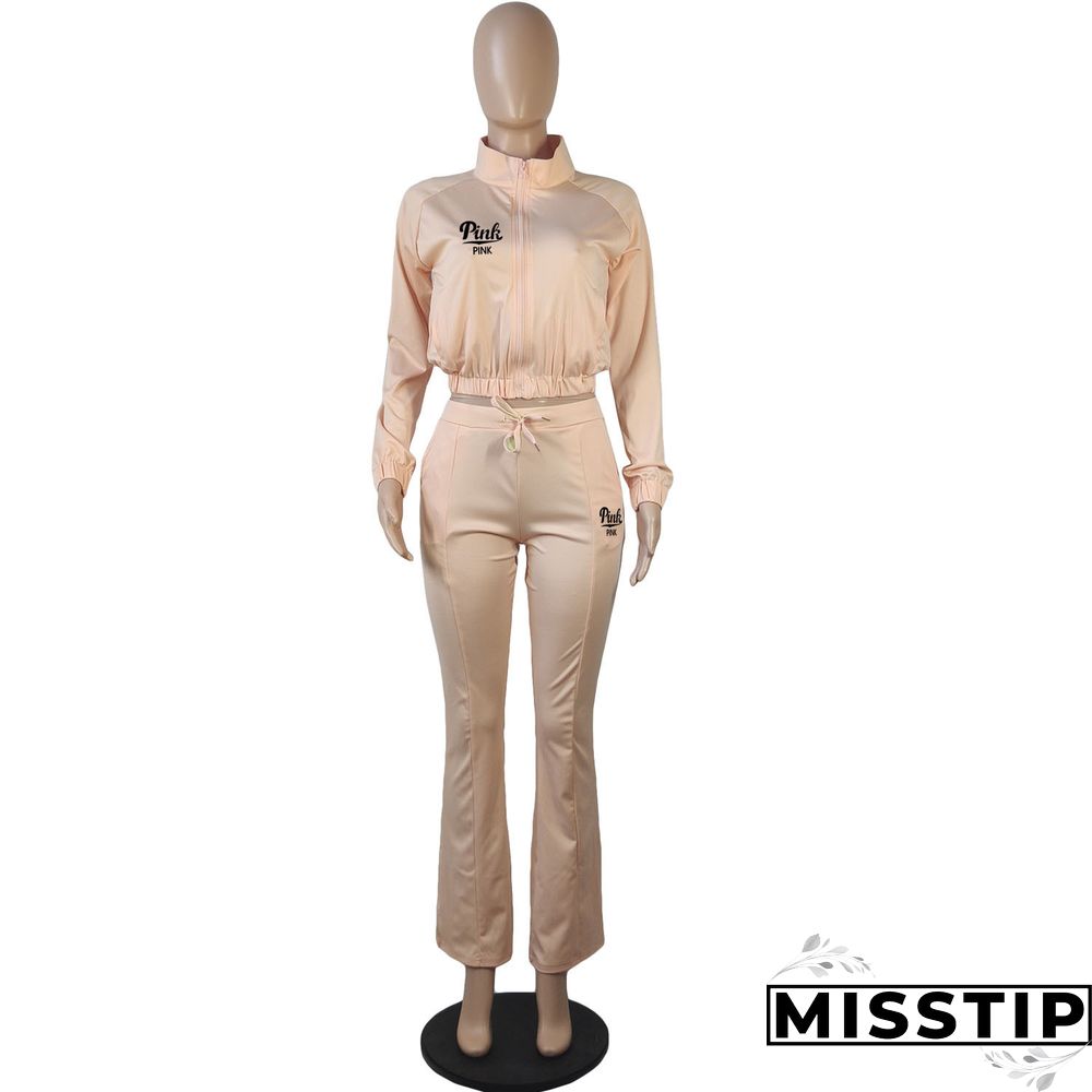 Sportswear Zipper Jacket Flare Pants Matching Sets