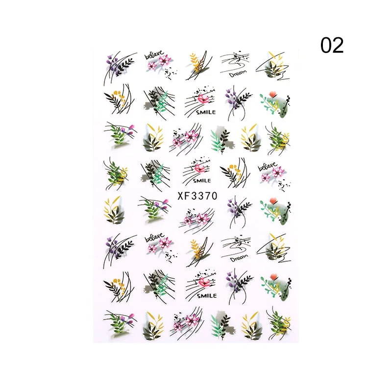 1 Sheet 3D Butterfly Nail Sticker Black Lines Flower Colorful Nail Transfer Foil Sliders Leaf Tree Summer Nail Art Decoration-Nail Inspo