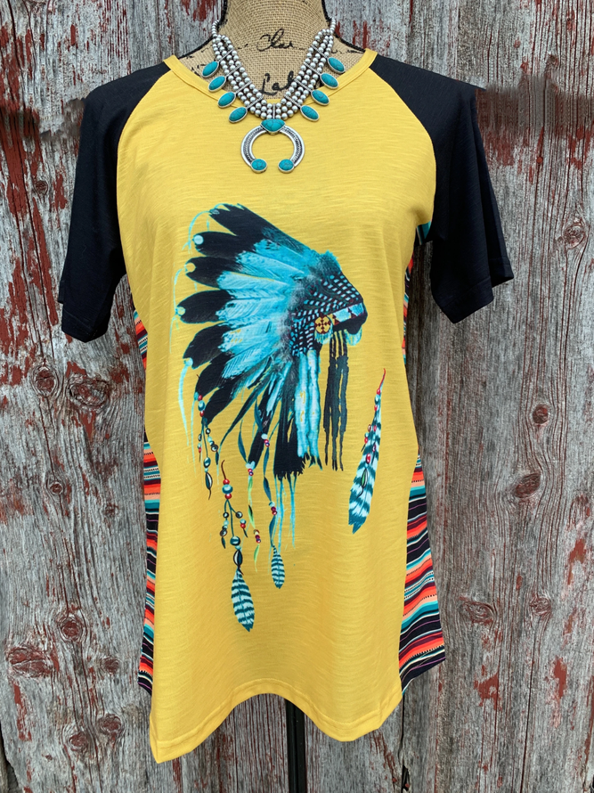 Printed Short Sleeve Cotton-Blend Casual Shirts & Tops