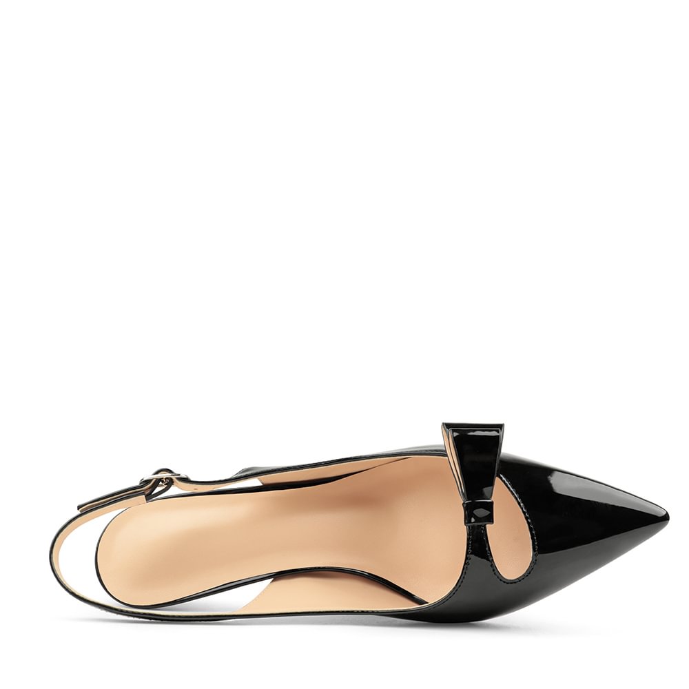 65mm Women's pointed Toe Kitten Heel Slingback Pumps Patent Shoes-MERUMOTE