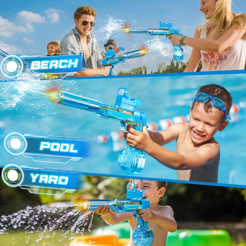 Product Introduction of Electric Water Blaster with LED Lights, Water Shooter Powerful Squirt Water Pistol for Kids/Aldults, Long Range Shoot Reach 26-35ft, High Powered IP67 Waterproof for Summer, Outdoor,Party,Birthday Gift，  Swimming Pools 19