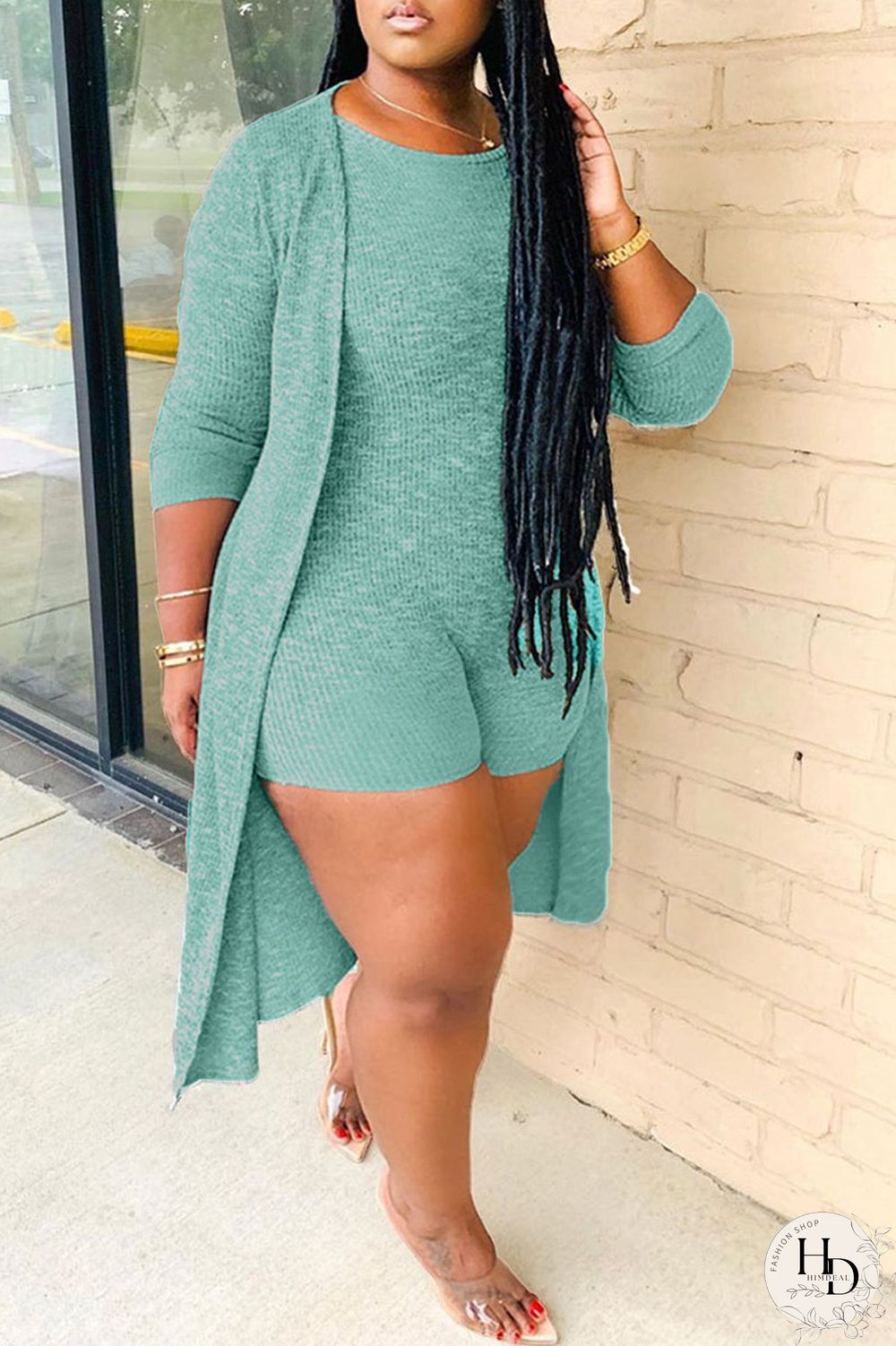 Grey Fashion Casual Solid Cardigan O Neck Plus Size Two Pieces