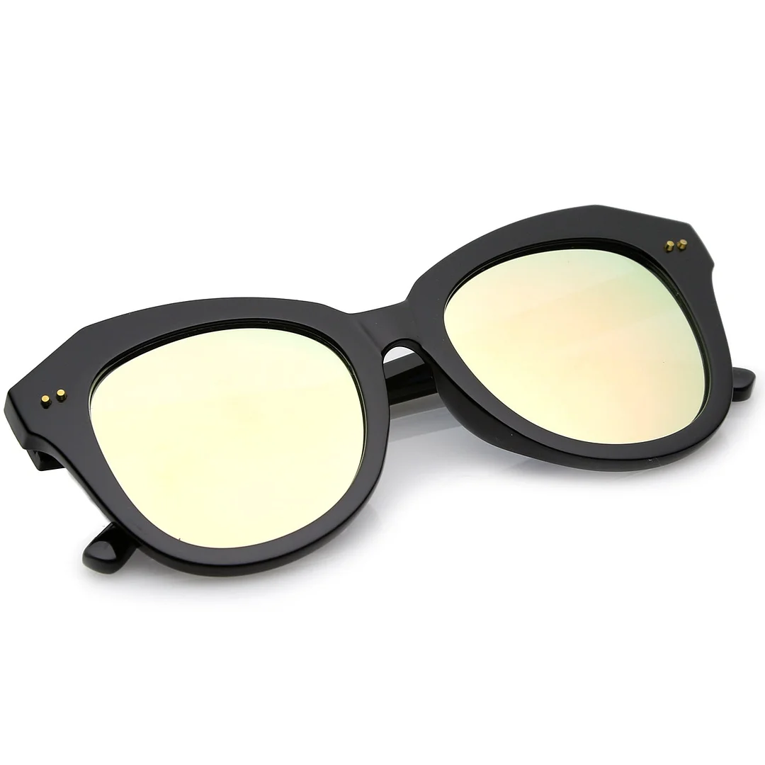 Women's Oversize Horn Rimmed Colored Mirror Round Lens Cat Eye glasses 52mm