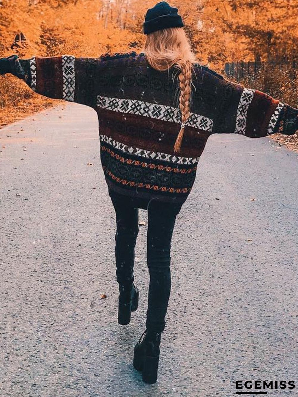 Boho Floral Knitted Shift Sweater | EGEMISS
