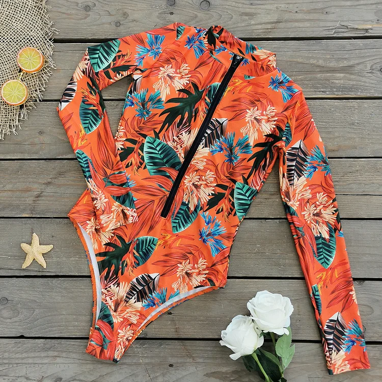 Long Sleeve Printed Surf One Piece Swimsuit Flaxmaker