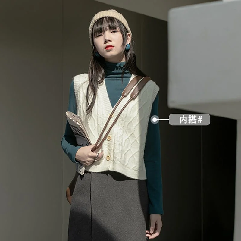 Women Sweater Vest Fresh Lovely Students Hong Kong Style Retro Outwear Gentle Ulzzang V-neck Single Breasted Leisure Fashion Ins