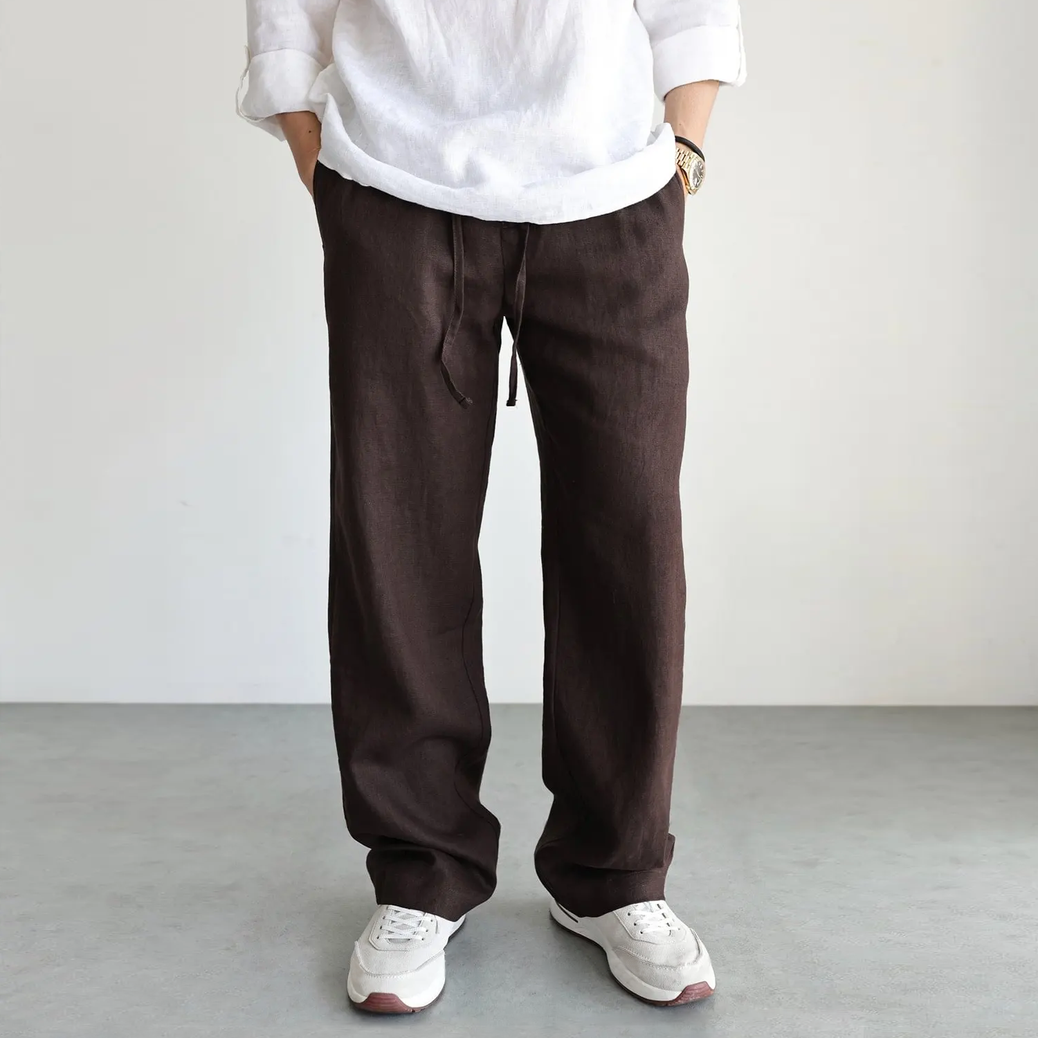 100% European Linen Pants Elastic Waist for Men REAL SILK LIFE