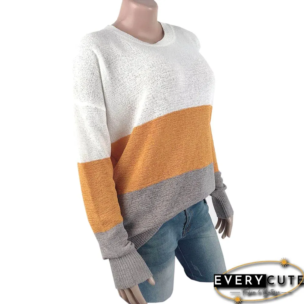 Yellow Colorblock Drop Shoulder Knit Sweater