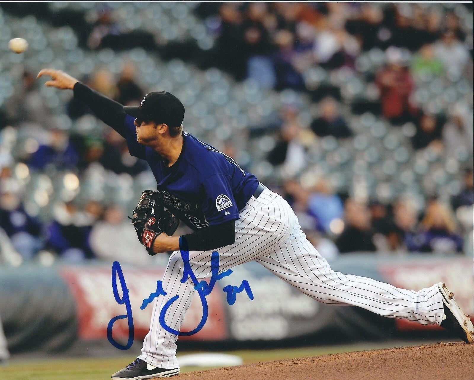 Autographed 8x10 JORDAN LYLES Colorado Rockies Photo Poster painting - COA