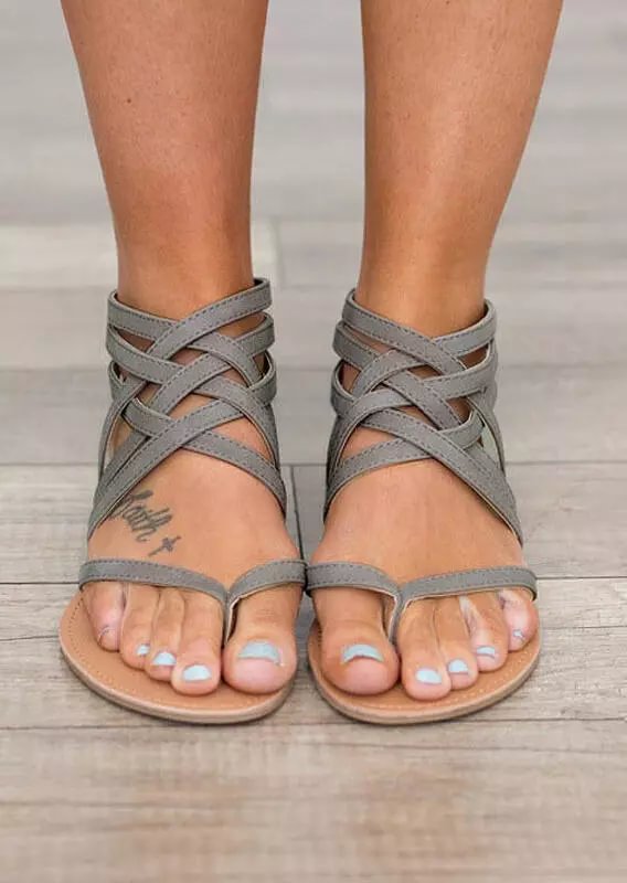 Summer Cross-Tied Zipper Flat Sandals  LILYELF