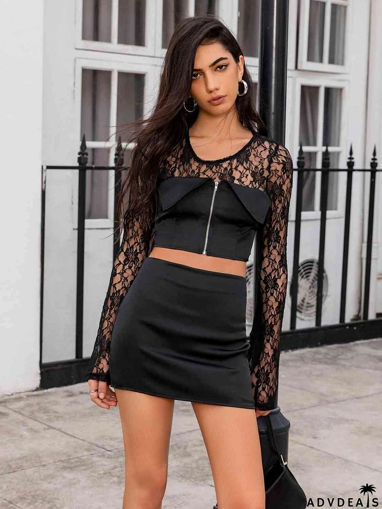 Zip Detail Crop Top and Skirt Set