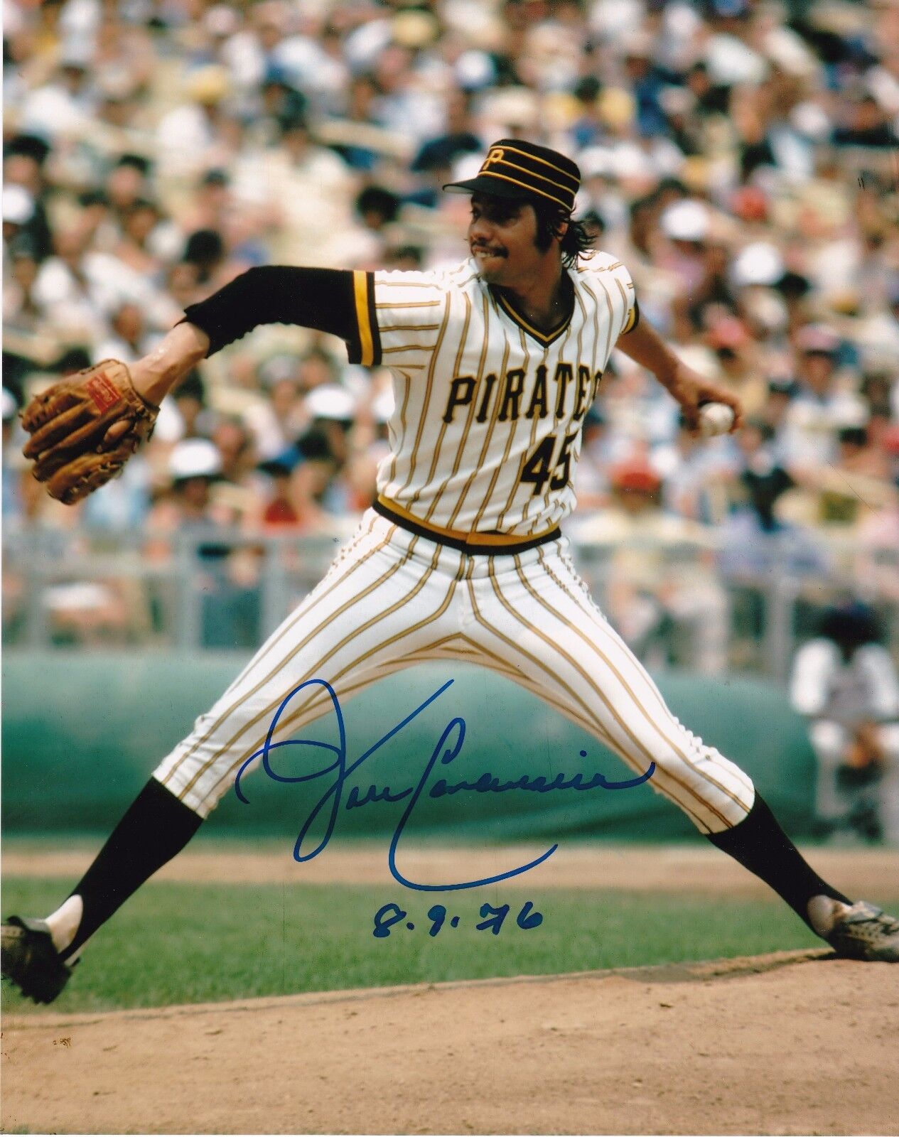 JOHN CANDELARIA PITTSBURGH PIRATES N0-HITTER 8-9-76 ACTION SIGNED 8x10