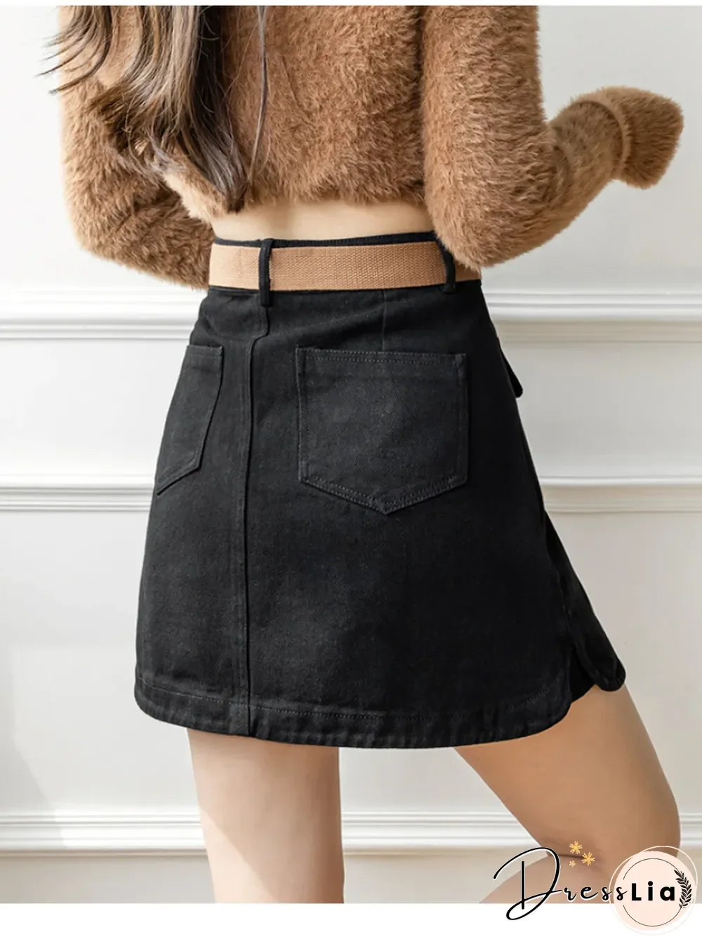 Khaki Mini Skirt With Belt Women Koeren Fashion New A Line Faldas Mujer Harajuku High Waist Slim Fit Bottoms Outwear
