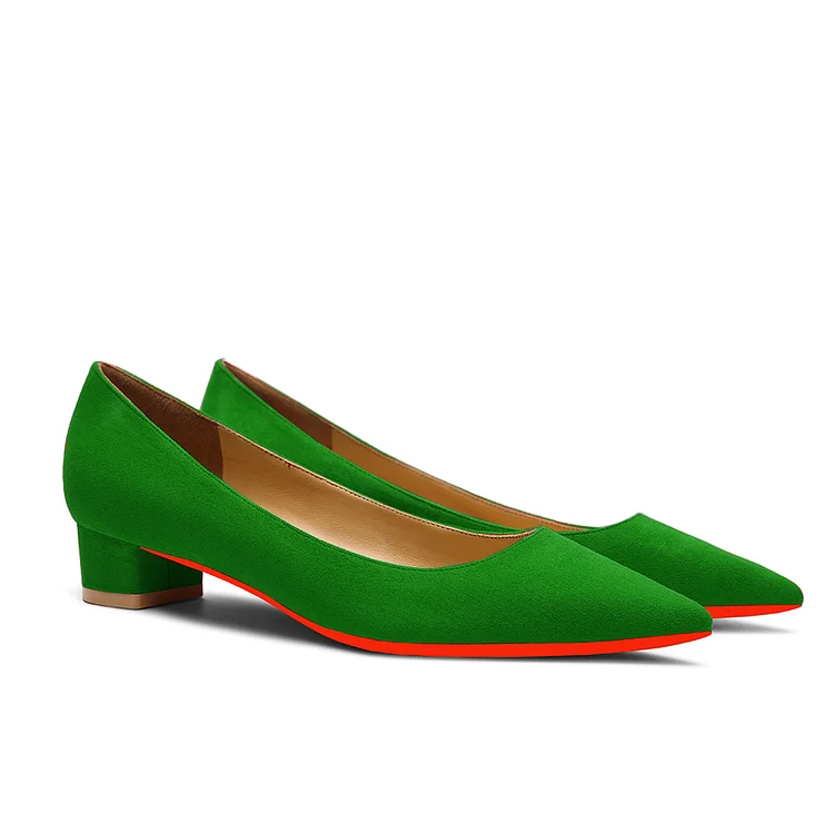3 cm/1.2 inch low heel thick heel red bottom high heels pointed toe solid color Suede high heels VOCOSI VOCOSI