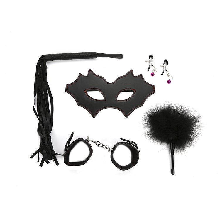 Leather Whip Eye Mask Handcuffs Sex Toys Leather Bondage 5 Piece Set
