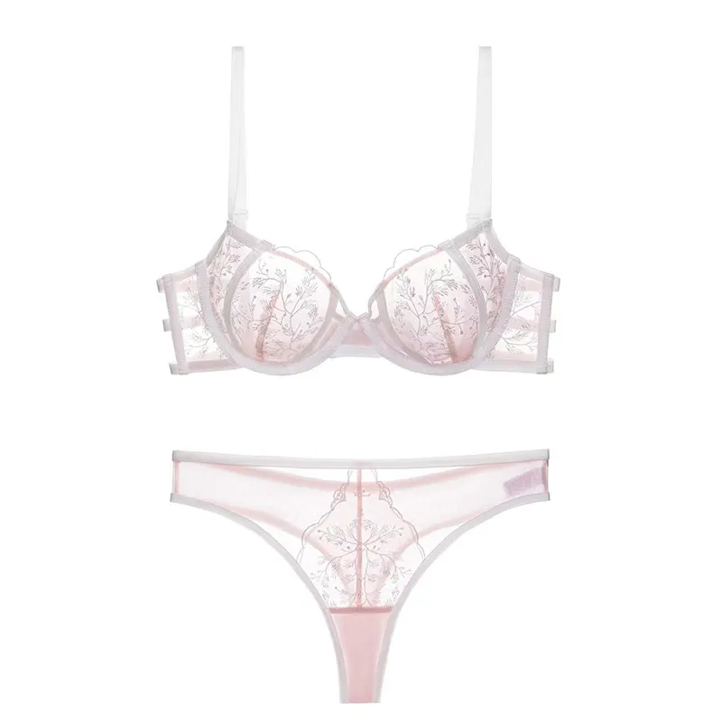 Churchf Lace Lingerie Women's Pure Lust Wind Comfortable Breathable Sexy Cobbed Bra Large-Size Embroidery Bra Set