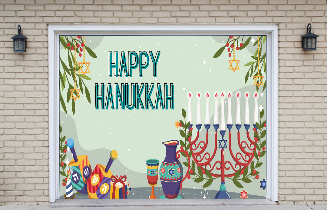 Happy Hanukkah With Menorah Garage Door Cover