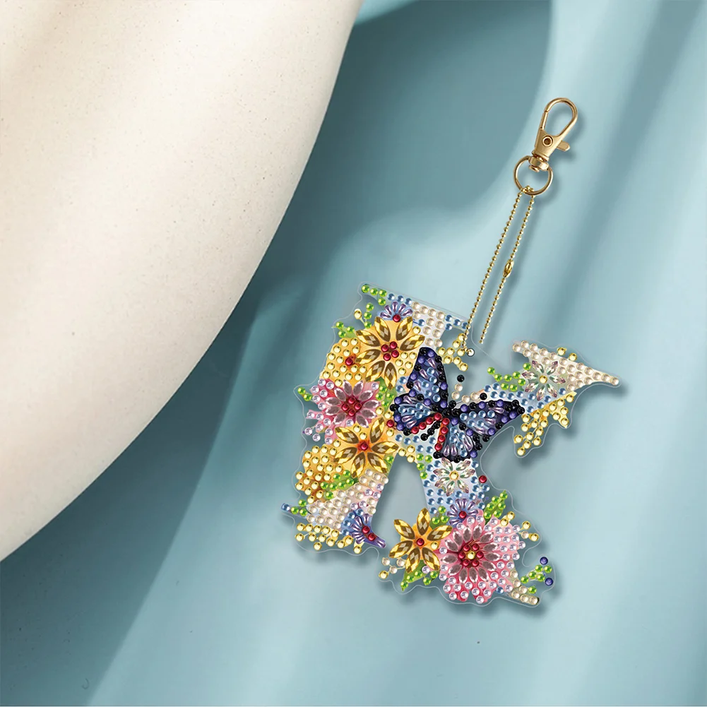 DIY K Diamond Art Key Rings Lettter Keychain Supplies Gift for Kids(Double Sided)