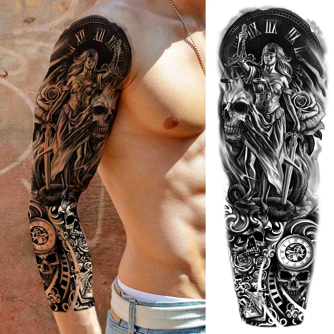Tribal Maori Temporary Tattoo Sleeve For Men Women Adult Wolf Lion Tattoos Sticker Black Large Turtle Tiki Fake Tatoos Supplies 530-1