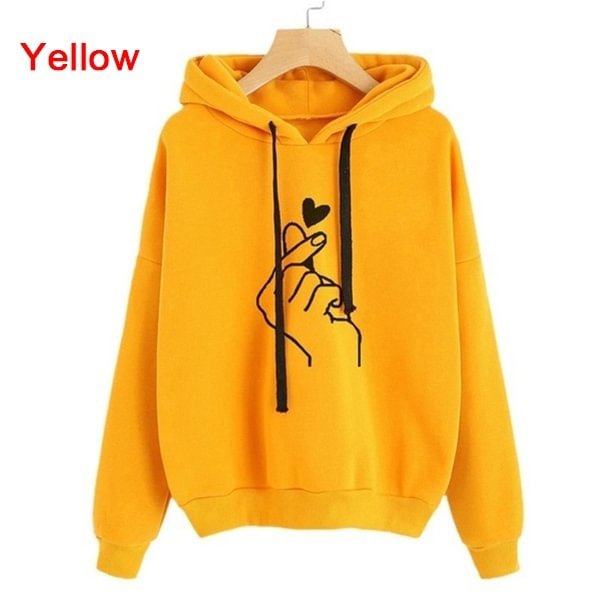 Womens Fashion Long Sleeve Solid Color Printed Heart Hooded Sweater Hoodies Casaul Finger Heart Hooded Pullover Hoodies Sweatshirts Plus Size Xxs-Xxxl - Shop Trendy Women's Fashion | TeeYours