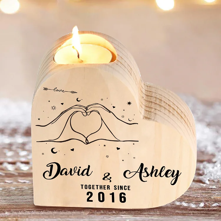 Personalized Couple Candle Holder Custom 2 Names & Text & Year Wooden Candlesticks Valentine's Day Romantic Gifts