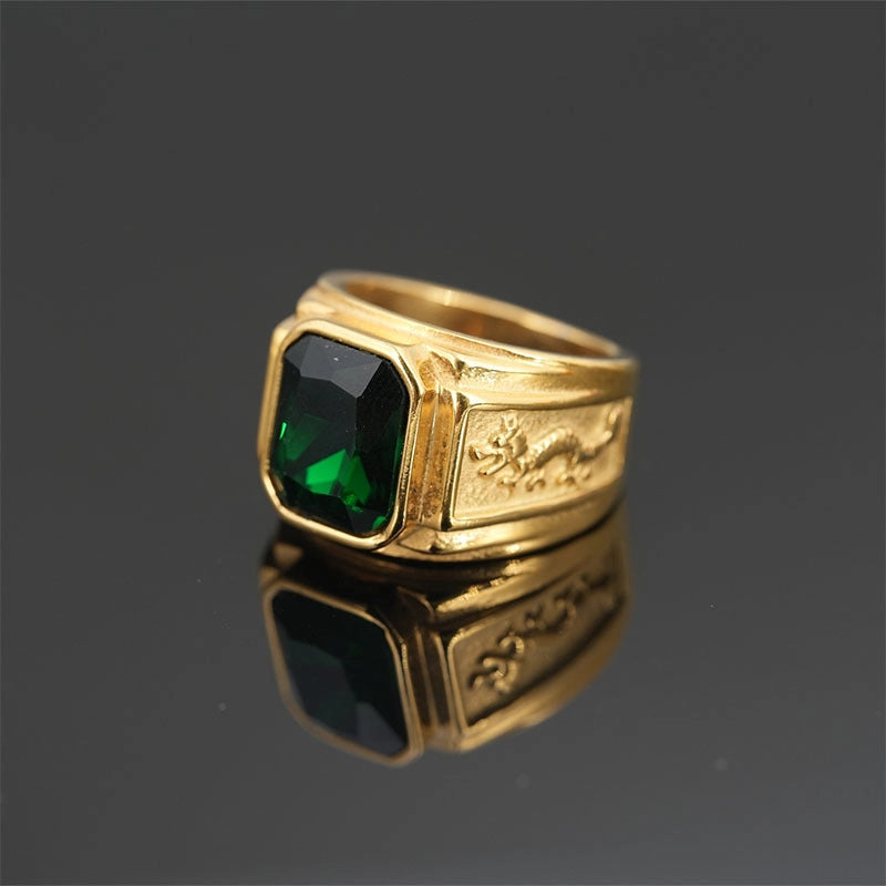 Minimalist Shiny Dragon Titanium Steel Inlay Gem Unisex Rings