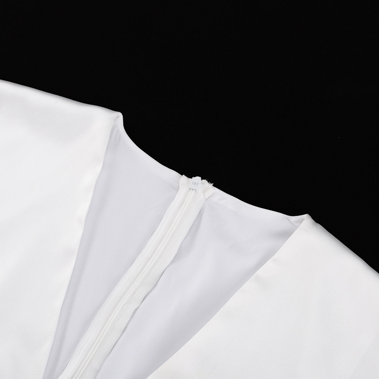 Ootddress Women Hollow Out Deep V-neck Sexy Mini Dress Ladies Bow Satin Bodycon Dresses White Casual Fashion Streetwear Summer 2025
