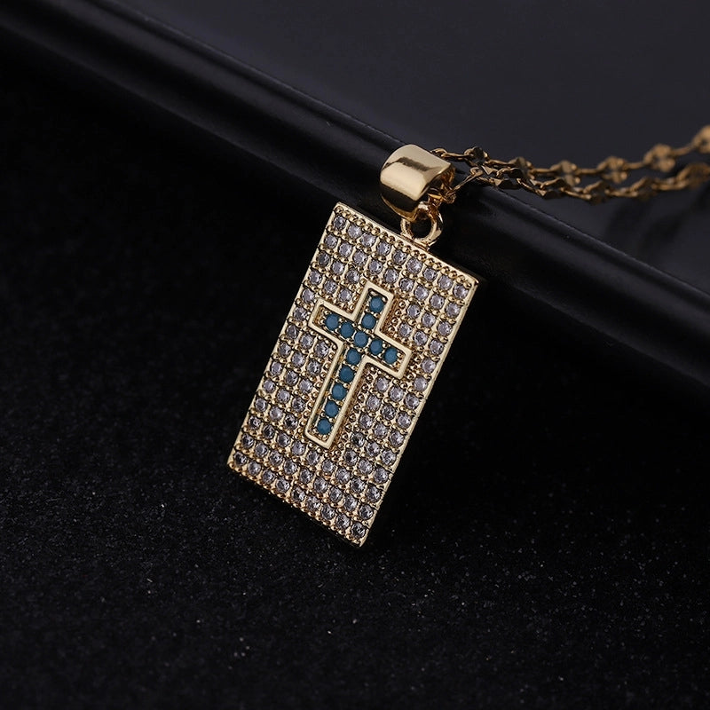 Minimalist Classic Style Square Copper Inlay Rhinestones Women's Pendant Necklace