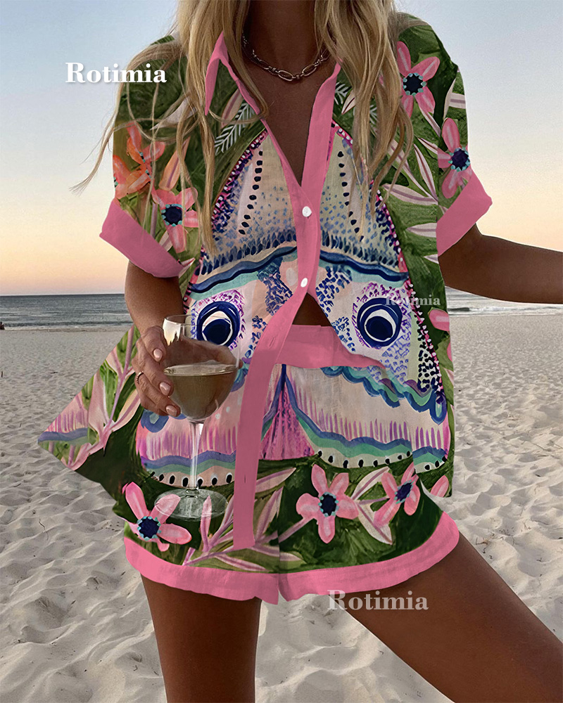 Butterfly Holiday Print Shirt & Pants Two-Piece Set