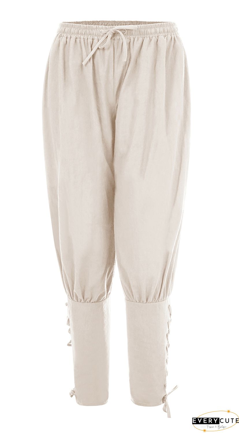 Pure Color High Waist Pockets Casual Lace up Pants