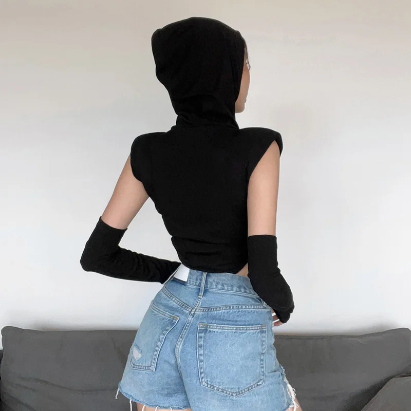 Toloer Toloer 2023 New Women's Solid Color Slim Street Fashion Hoodie Sexy Sleeveless Jumpsuit-Outfit Ideas