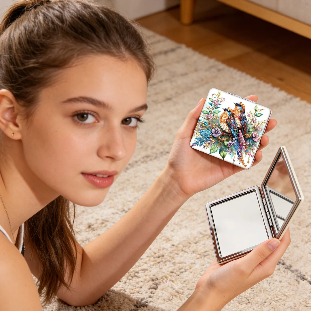 Bird DIY Special Shaped Diamond Painting Compact Mirror Kits Diamond Art Painting Pocket Mirror for Adults and Beginners