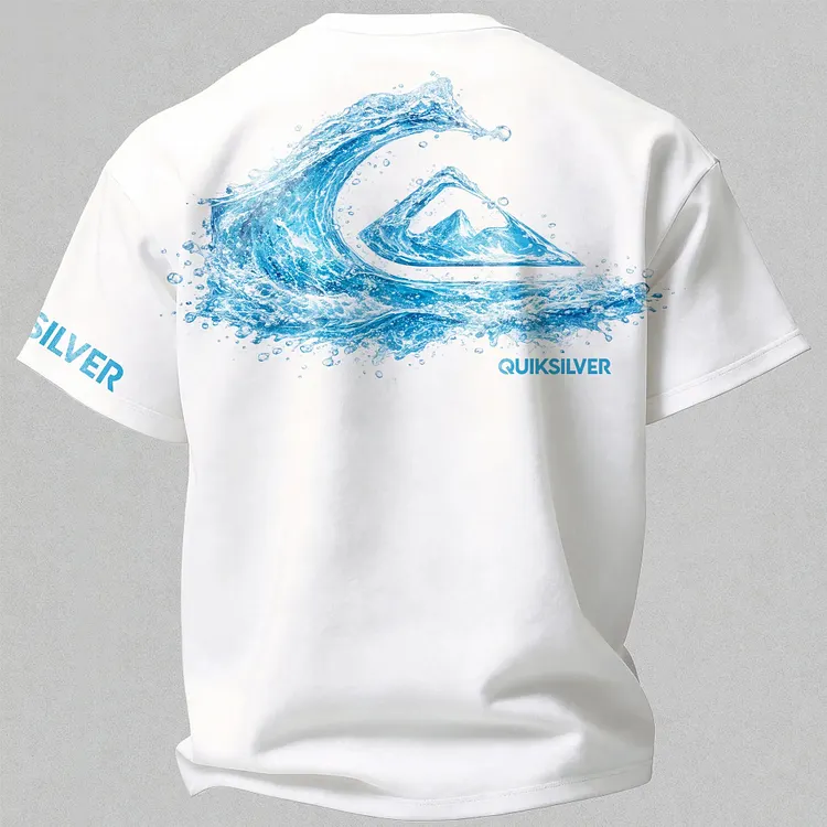 Water Wave Quiksilver Logo Printed Men's T-shirt
