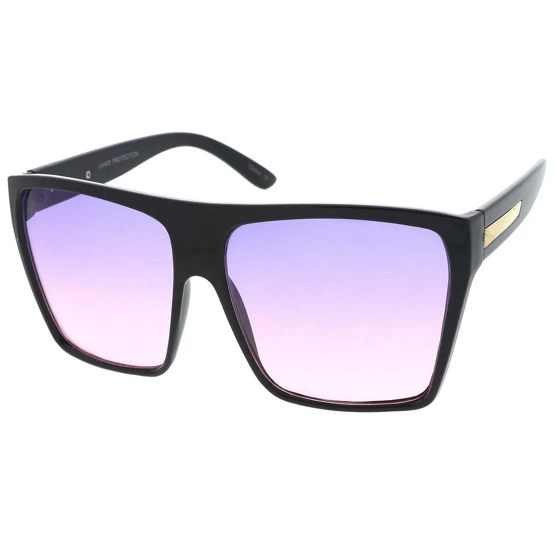 Oversize Flat Top Metal Temple Accent Gradient Lens Square glasses 62mm