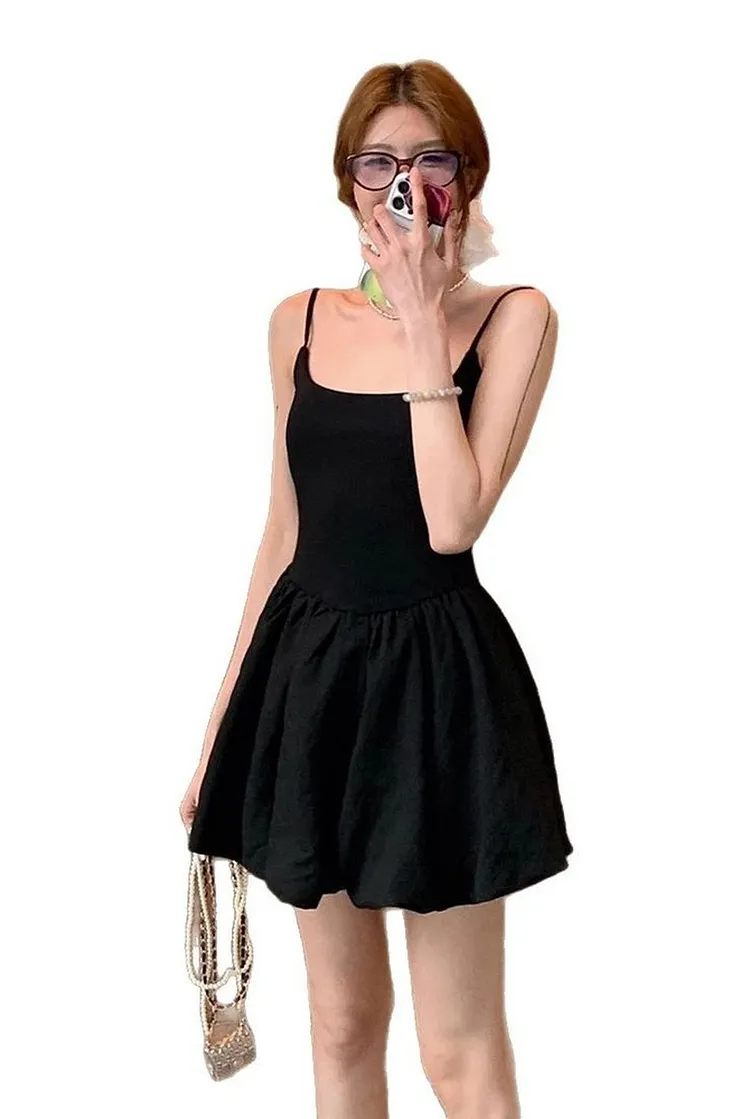 Spaghetti Strap Bubble Hem Dress for Spring and Summer