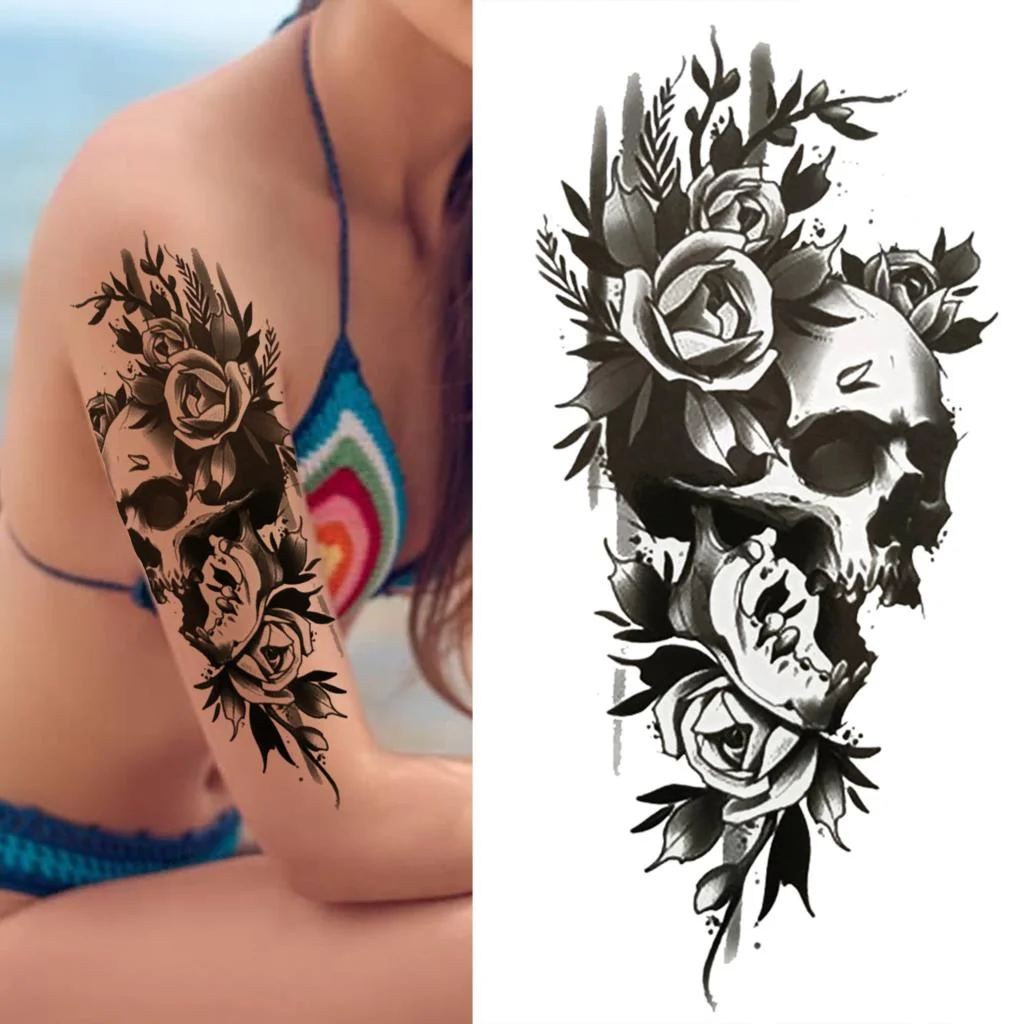 Sdrawing Tiger Diamond Temporary Tattoos For Women Men Cross Lion Skull Tattoo Sticker Black Wolf Fake Forest Animal Tatoo Forearm