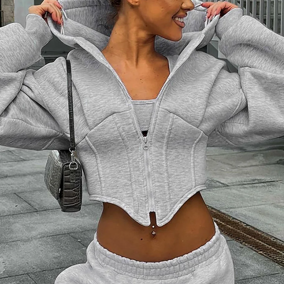 Women's New Fall And Winter Casual Zipper Long-sleeved Hooded Cardigan Short Jacket