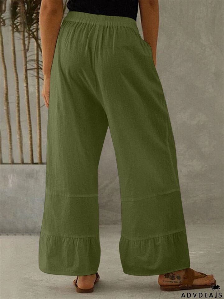 Women's Elastic Mid Waist Loose Cotton Linen Pants