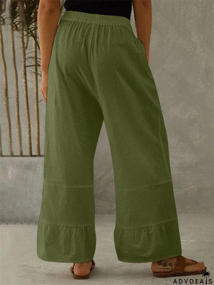 Women's Elastic Mid Waist Loose Cotton Linen Pants