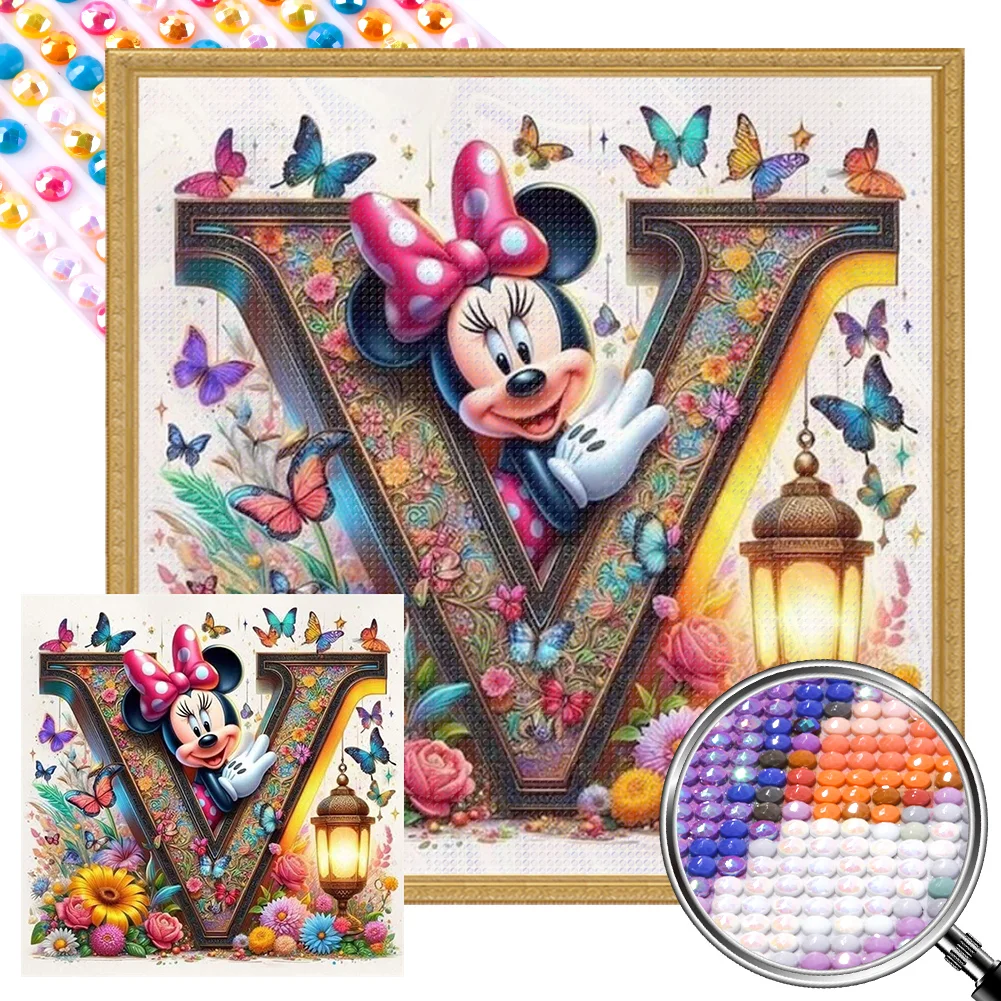 Partial AB Diamond Painting - Full Round Drill - Mickey Minnie Letters(Canvas|35*35cm)