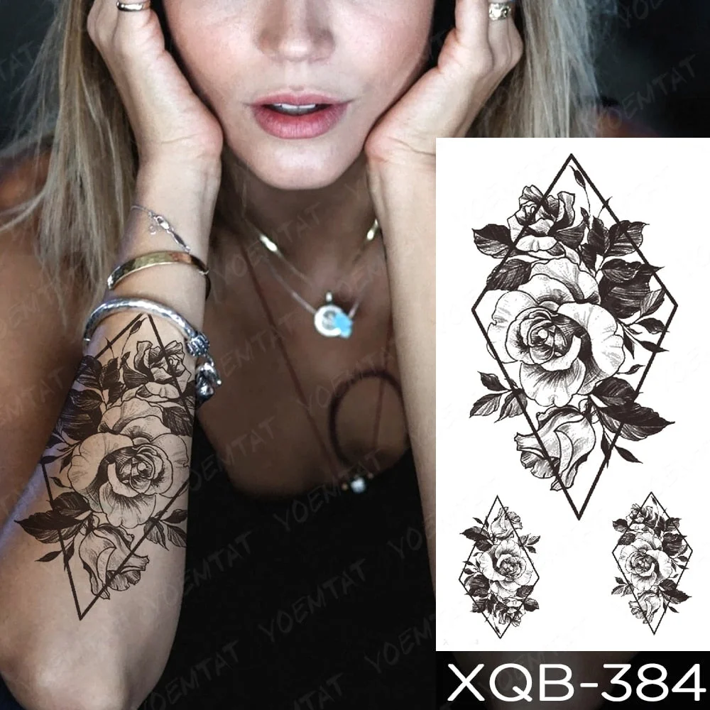 Waterproof Temporary Tattoo Sticker Sword Prajna Flowers Tattoos Indian Eagle Dragon Tiger Body Art Arm Fake Sleeve Tatoo Women
