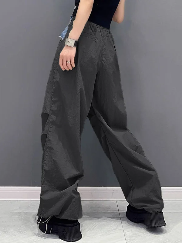 Drawstring Elasticity Split-Joint Loose Wide Leg Trousers Cargo Pants