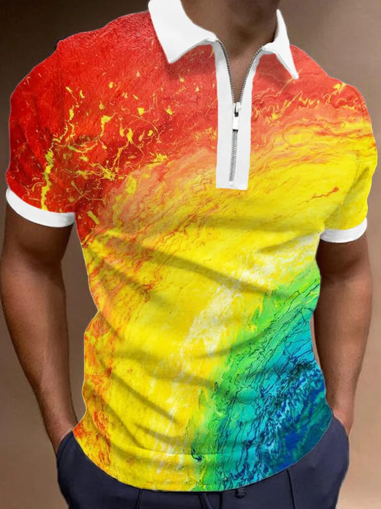 BrosWear Men's Rainbow Gradient Short Sleeve Polo Shirt