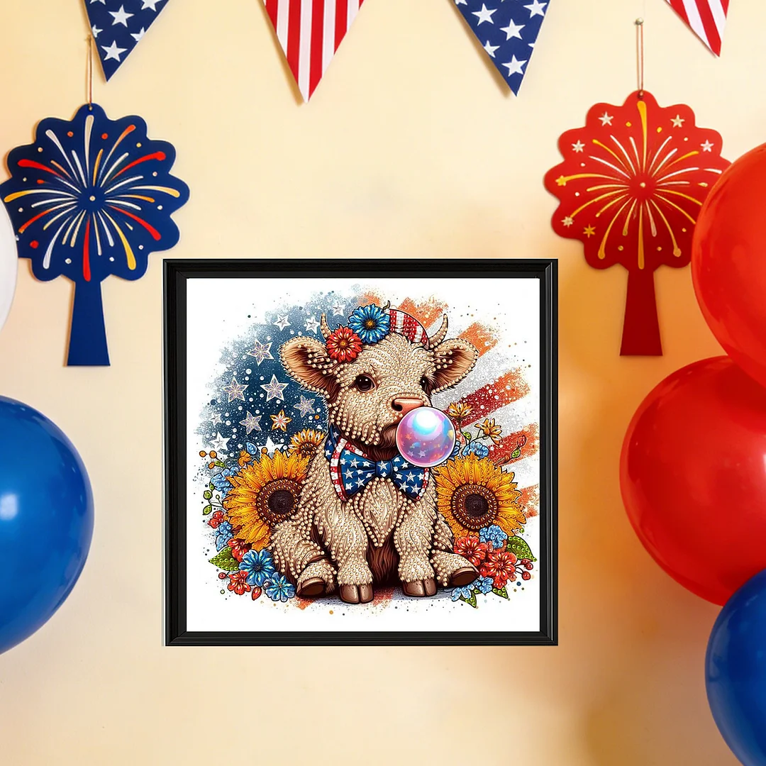 Diamond Painting - Partial Special Shaped Drill - Independence Day Sunflower Yak(Canvas|30x30cm)
