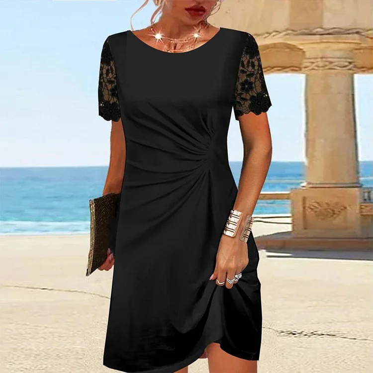 Unique Plain Black Sheer Sleeve Mini Dress