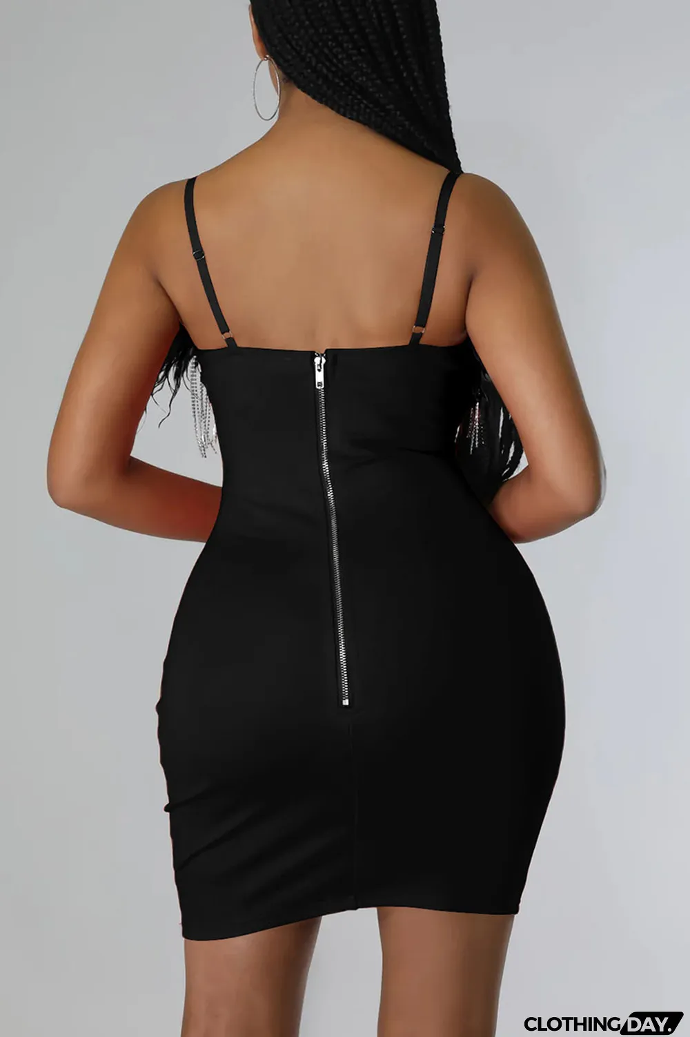 White Sexy Solid Patchwork Feathers Chains Spaghetti Strap Pencil Skirt Dresses