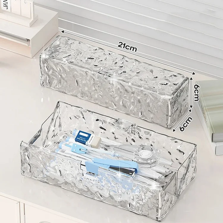 Journalsay Large Capacity Transparent Multifunctional Glacier Stationery Box  Pencil Case