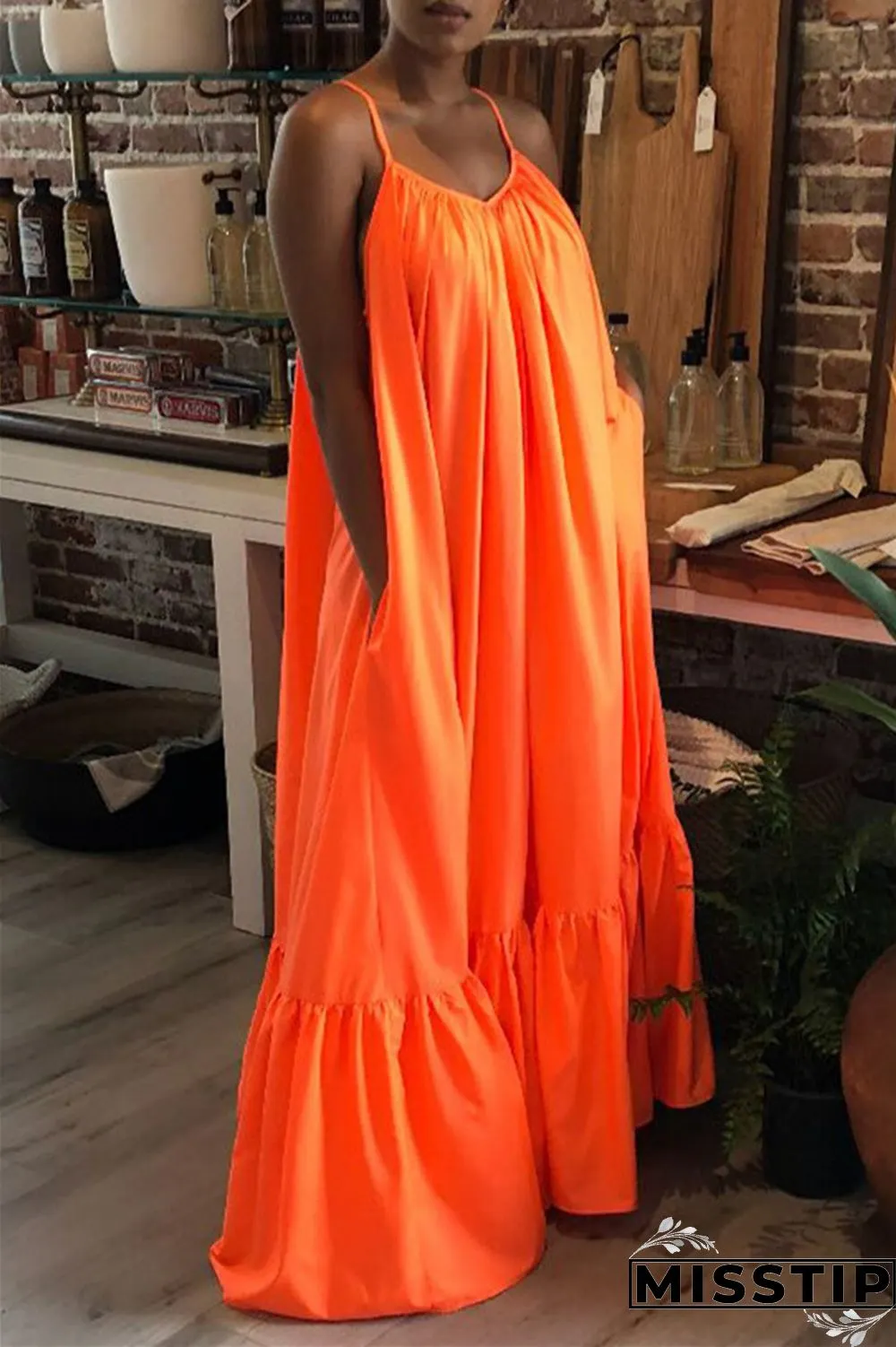 Pink Sexy Casual Solid Backless Spaghetti Strap Loose Sling Dress