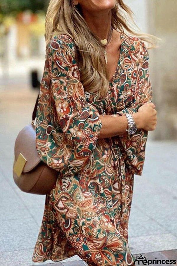 Floral V Neck Mini Dress