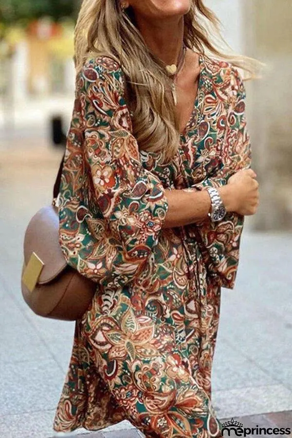 Floral V Neck Mini Dress